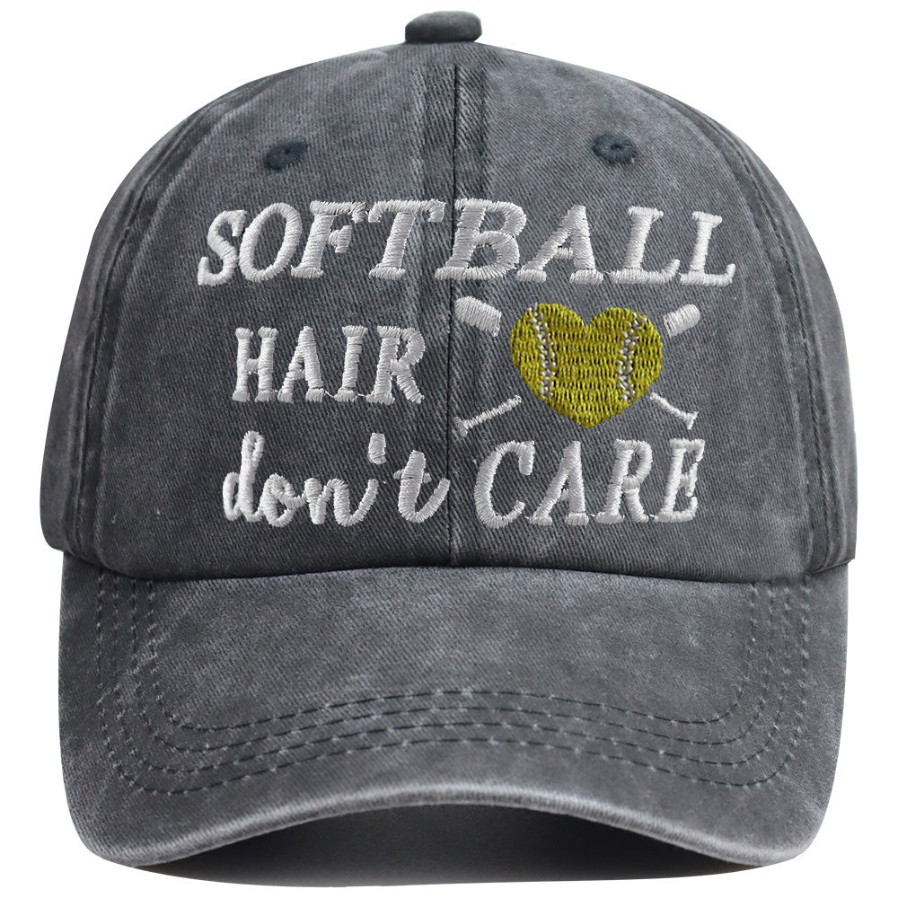 Softball Hair Don't Care Embroidered Cap - product photo