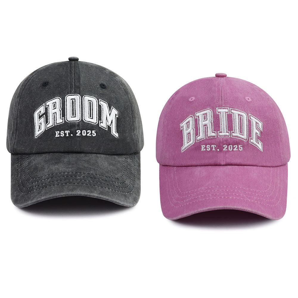 Bride and Groom Est. 2025 Caps - Set of 2