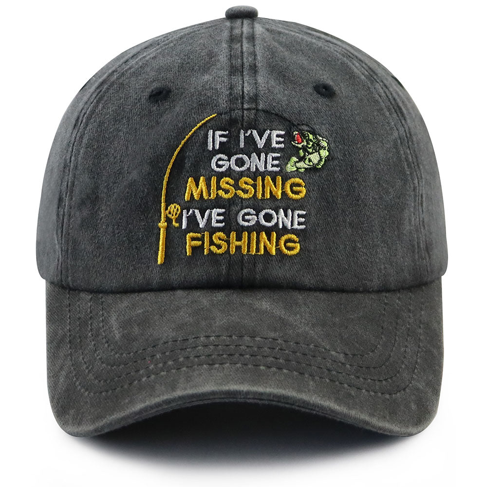 Gone Fishing Embroidered Cap - Black