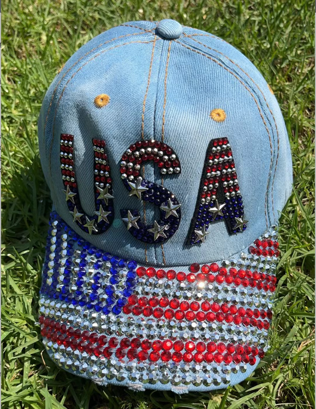 American Flag Rhinestone Cap
