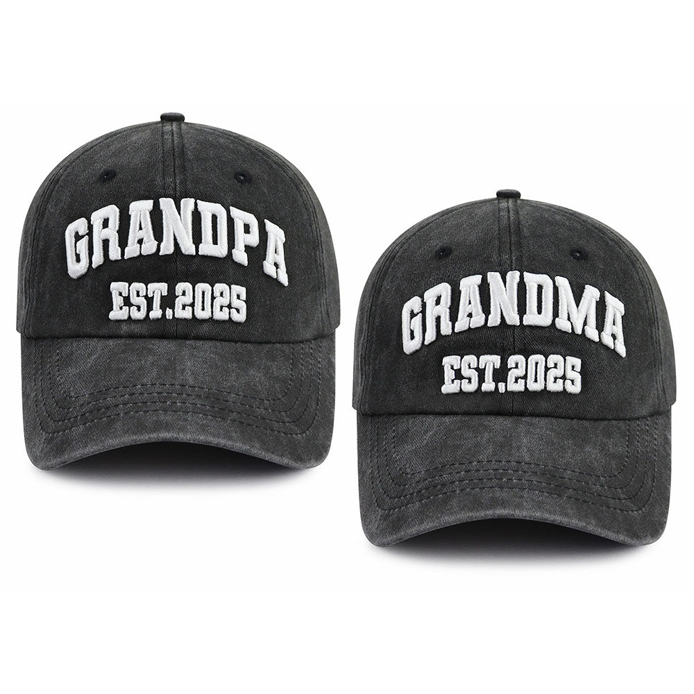 Promoted to Grandma and Grandpa Caps - Set of 2