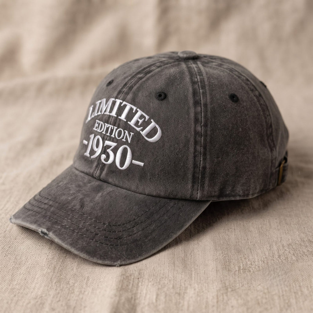 1930 Birth Year Embroidered Cap - Black