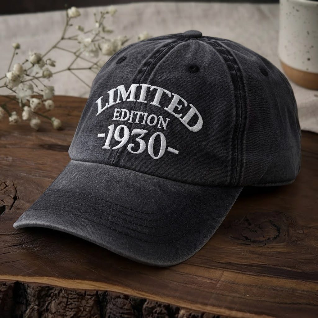 1930 Birth Year Embroidered Cap - Black