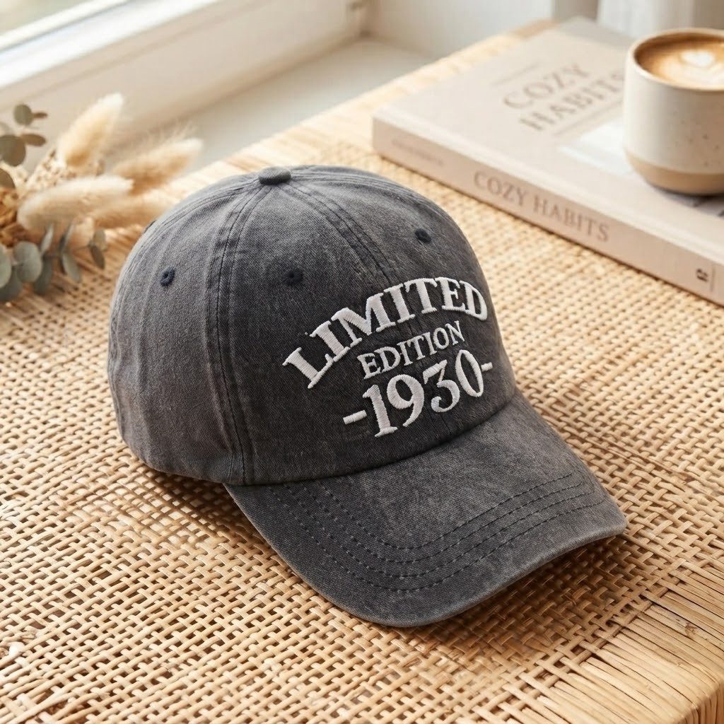 1930 Birth Year Embroidered Cap - Black
