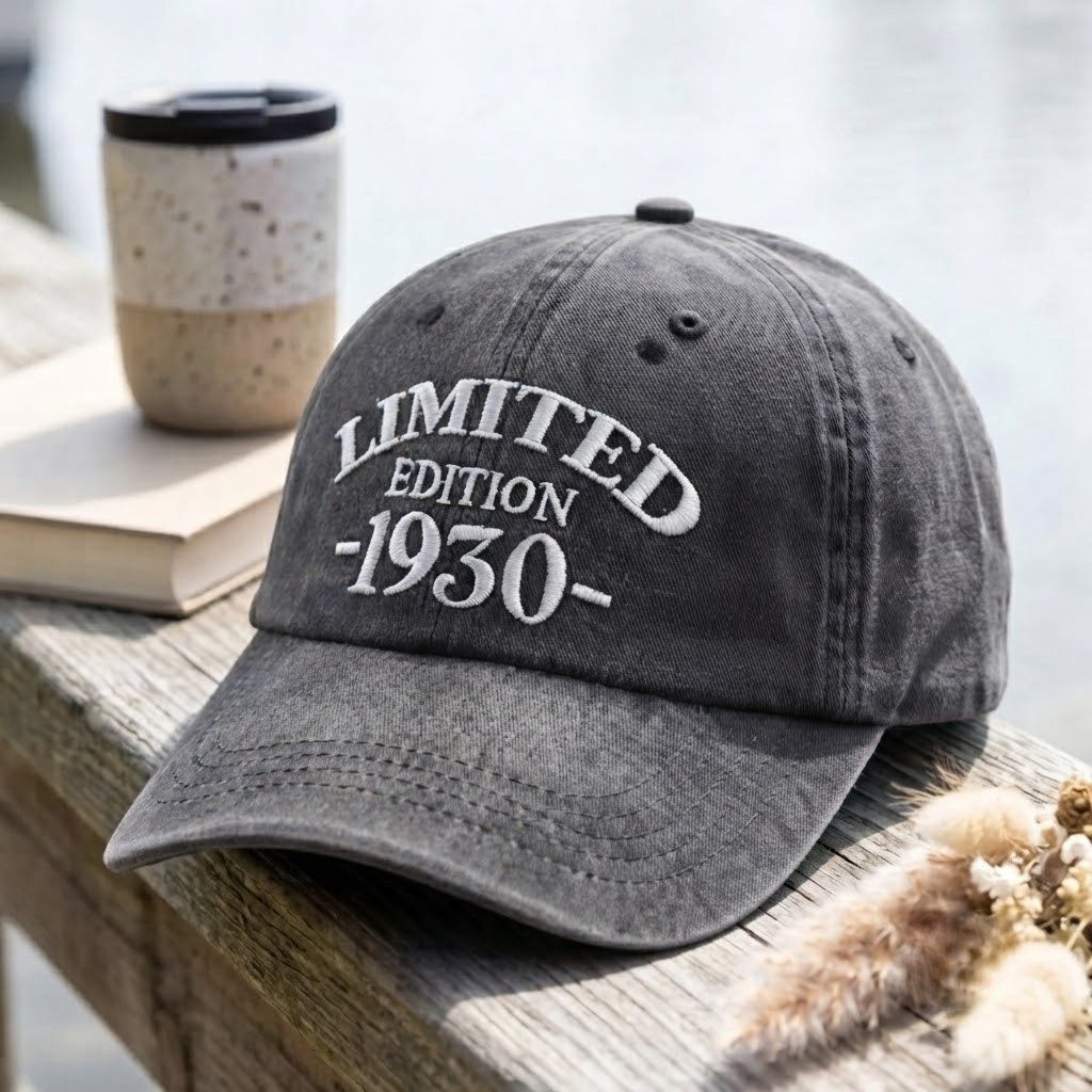 1930 Birth Year Embroidered Cap - Black