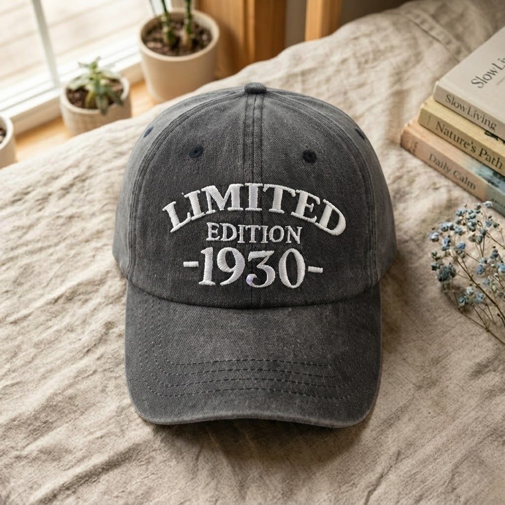 1930 Birth Year Embroidered Cap - Black