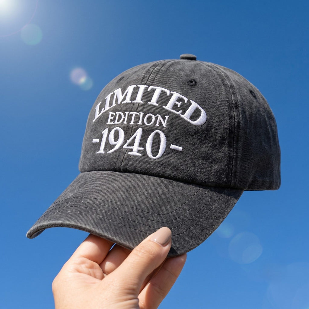 1940 Birth Year Embroidered Cap - Black