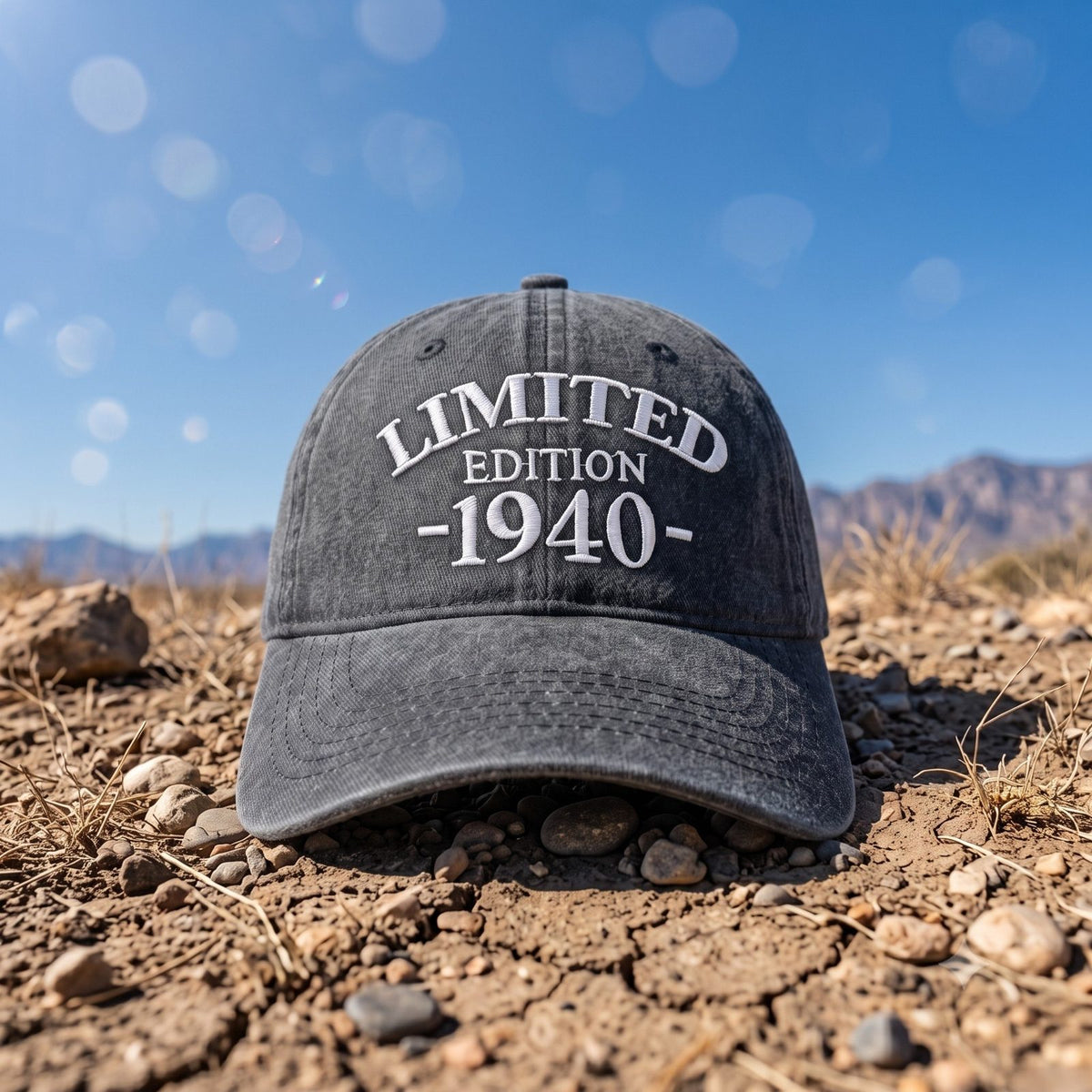 1940 Birth Year Embroidered Cap - Black