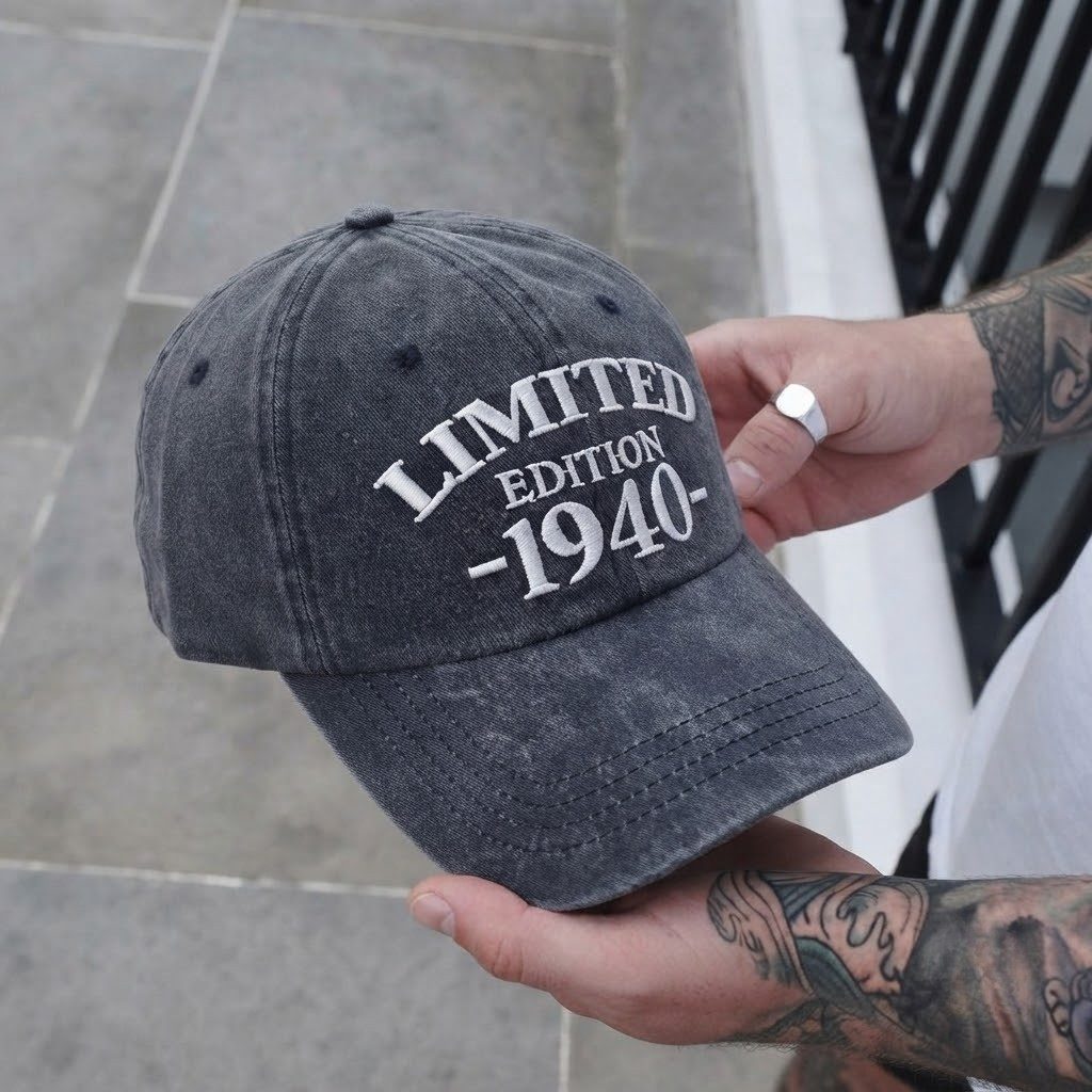 1940 Birth Year Embroidered Cap - Black