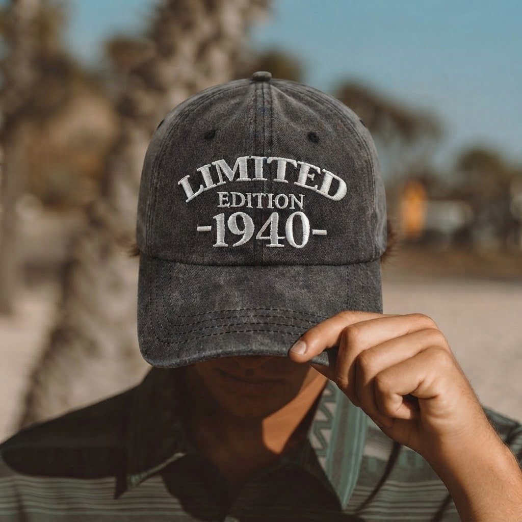 1940 Birth Year Embroidered Cap - Black