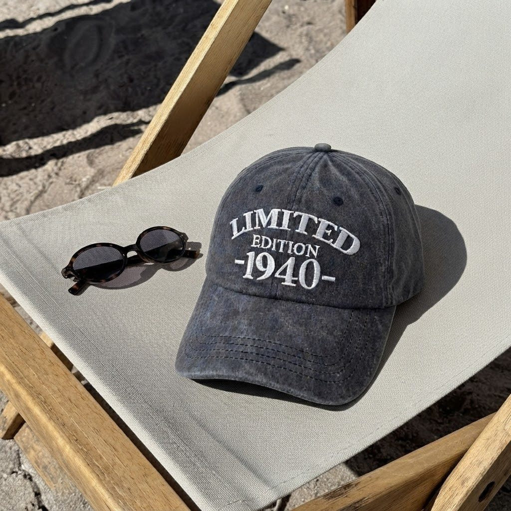 1940 Birth Year Embroidered Cap - Black