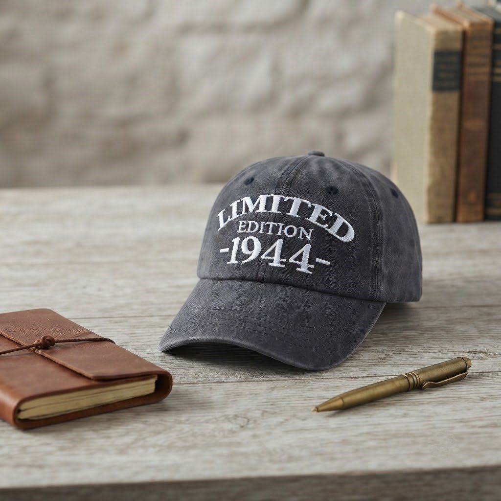 1944 Birth Year Embroidered Cap - Black