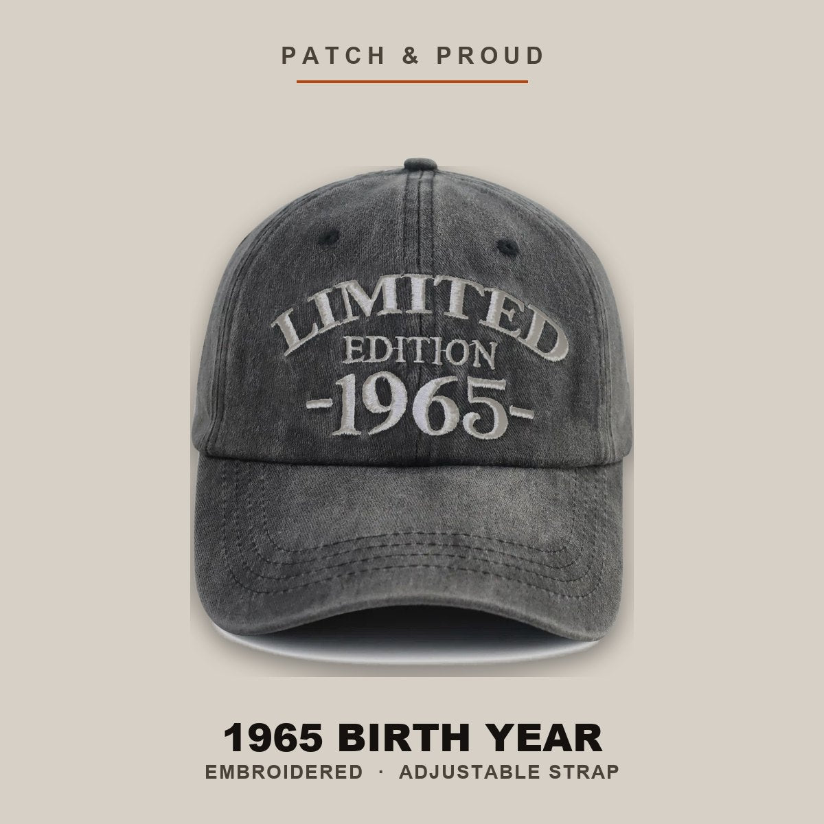 1965 Birth Year Embroidered Cap - Black