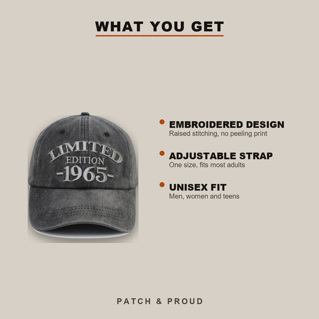 1965 Birth Year Embroidered Cap - Black