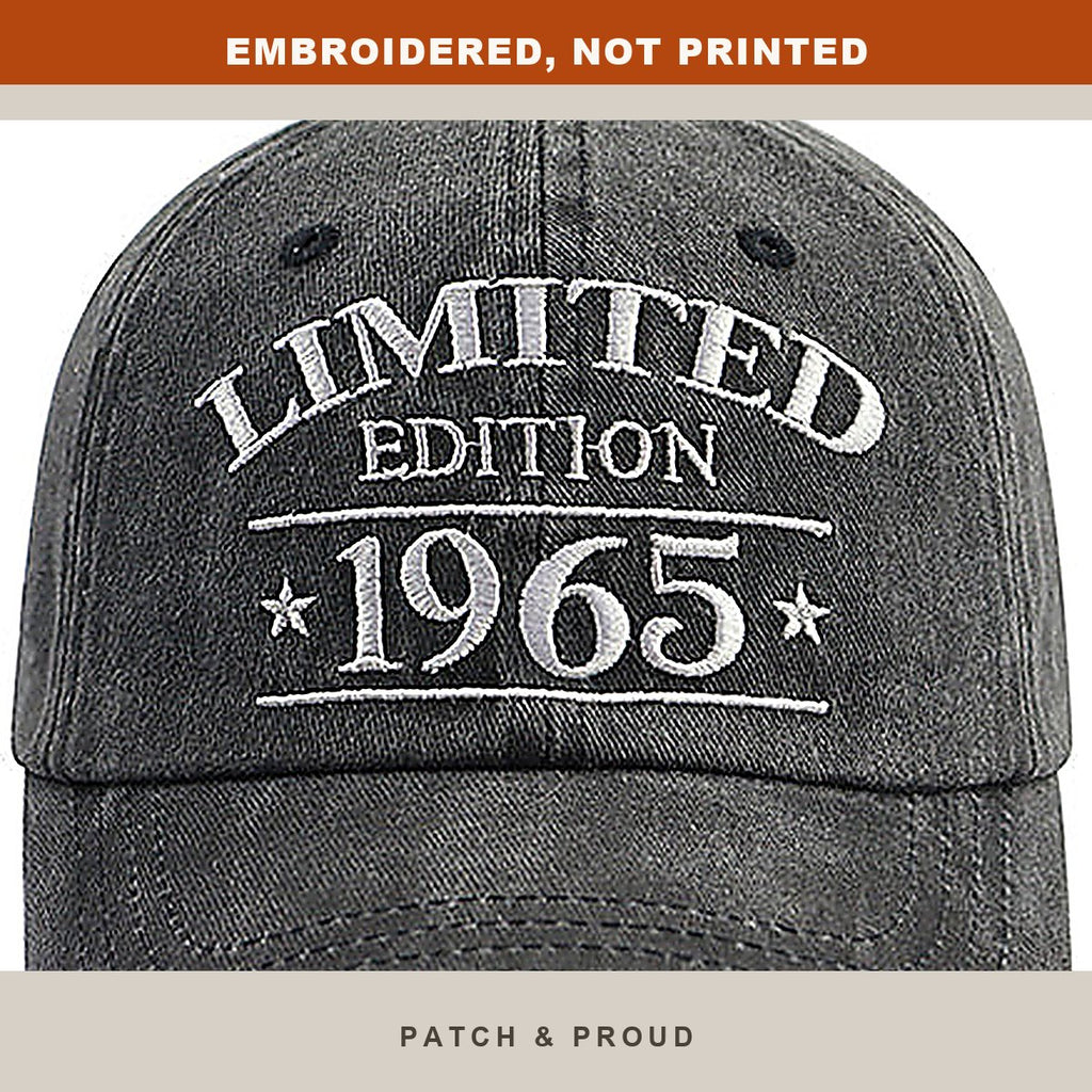 1965 Birth Year Vintage Wash Cap - close-up of the front design