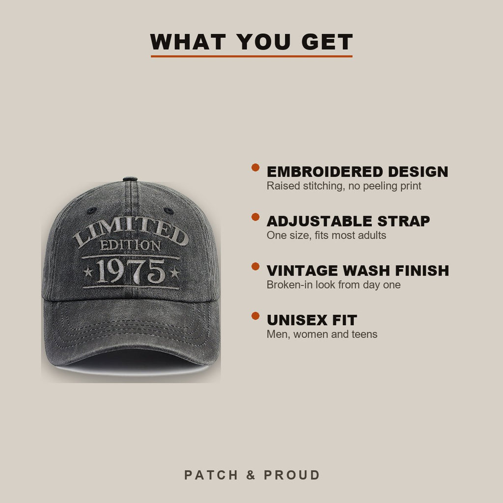 1975 Birth Year Vintage Wash Cap - features and fit