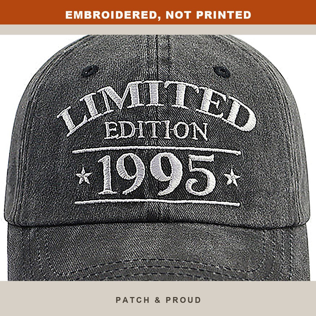 1995 Birth Year Vintage Wash Cap - close-up of the front design