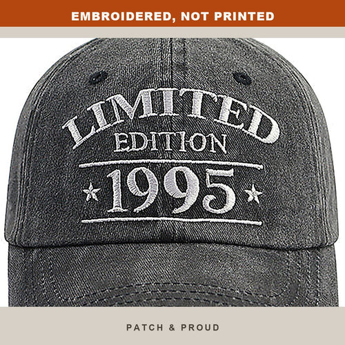 1995 Birth Year Vintage Wash Cap - close-up of the front design