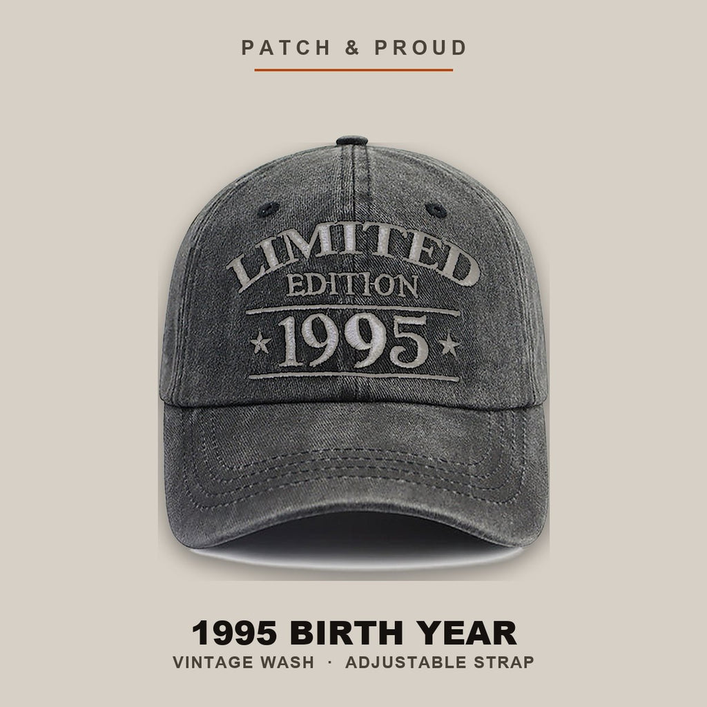 1995 Birth Year Vintage Wash Cap - shown on a canvas backdrop