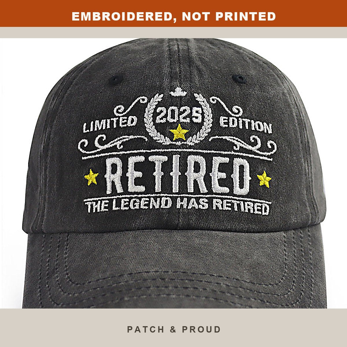 Retired 2025 Embroidered Cap - close-up of the front design