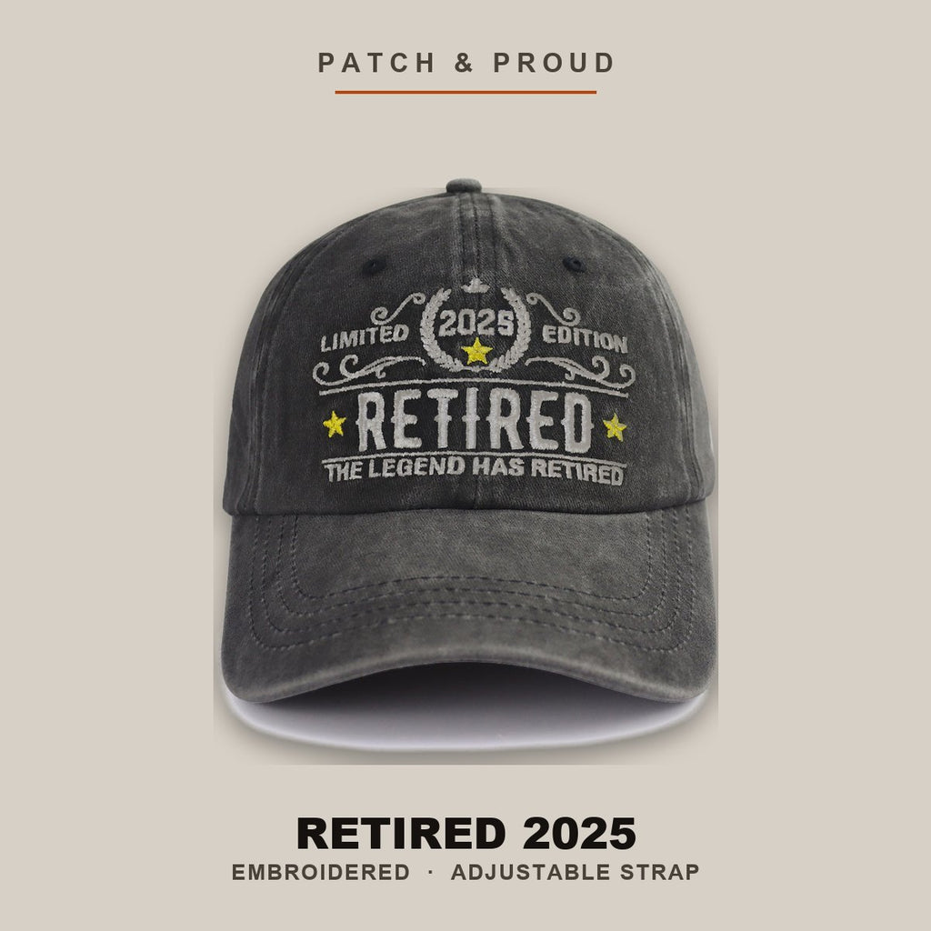 Retired 2025 Embroidered Cap - shown on a canvas backdrop