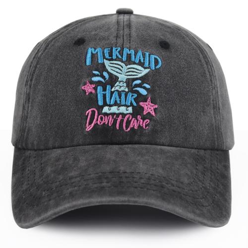 Mermaid Embroidered Cap - Black