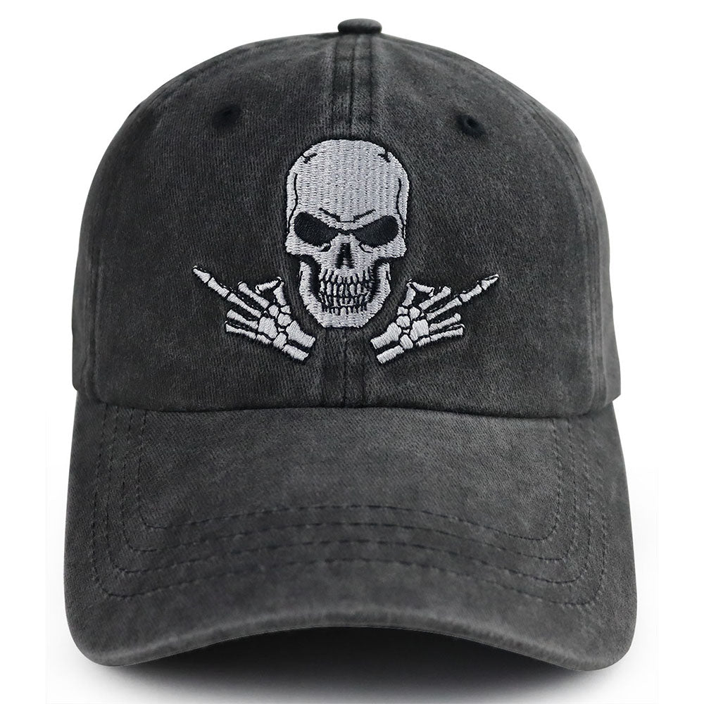 Skull Embroidered Cap - Black - product photo