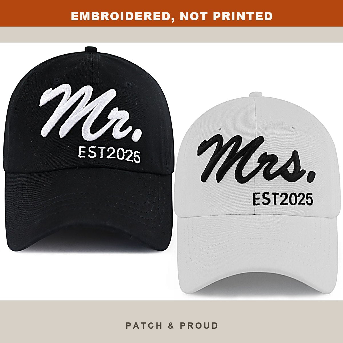 Mr and Mrs 2025 Caps - Set of 2