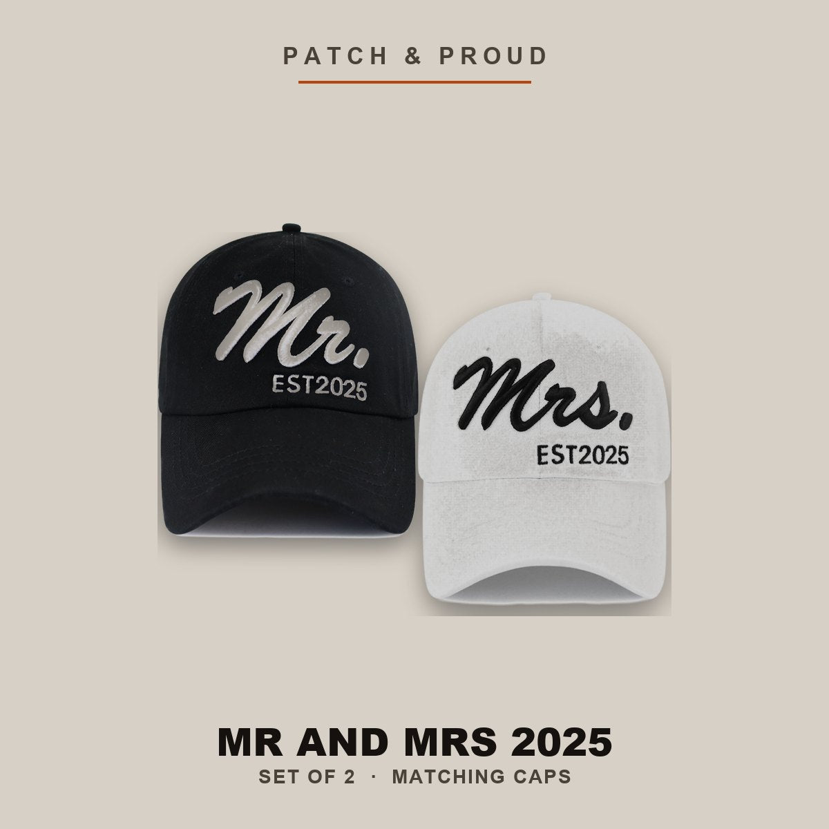 Mr and Mrs 2025 Caps - Set of 2