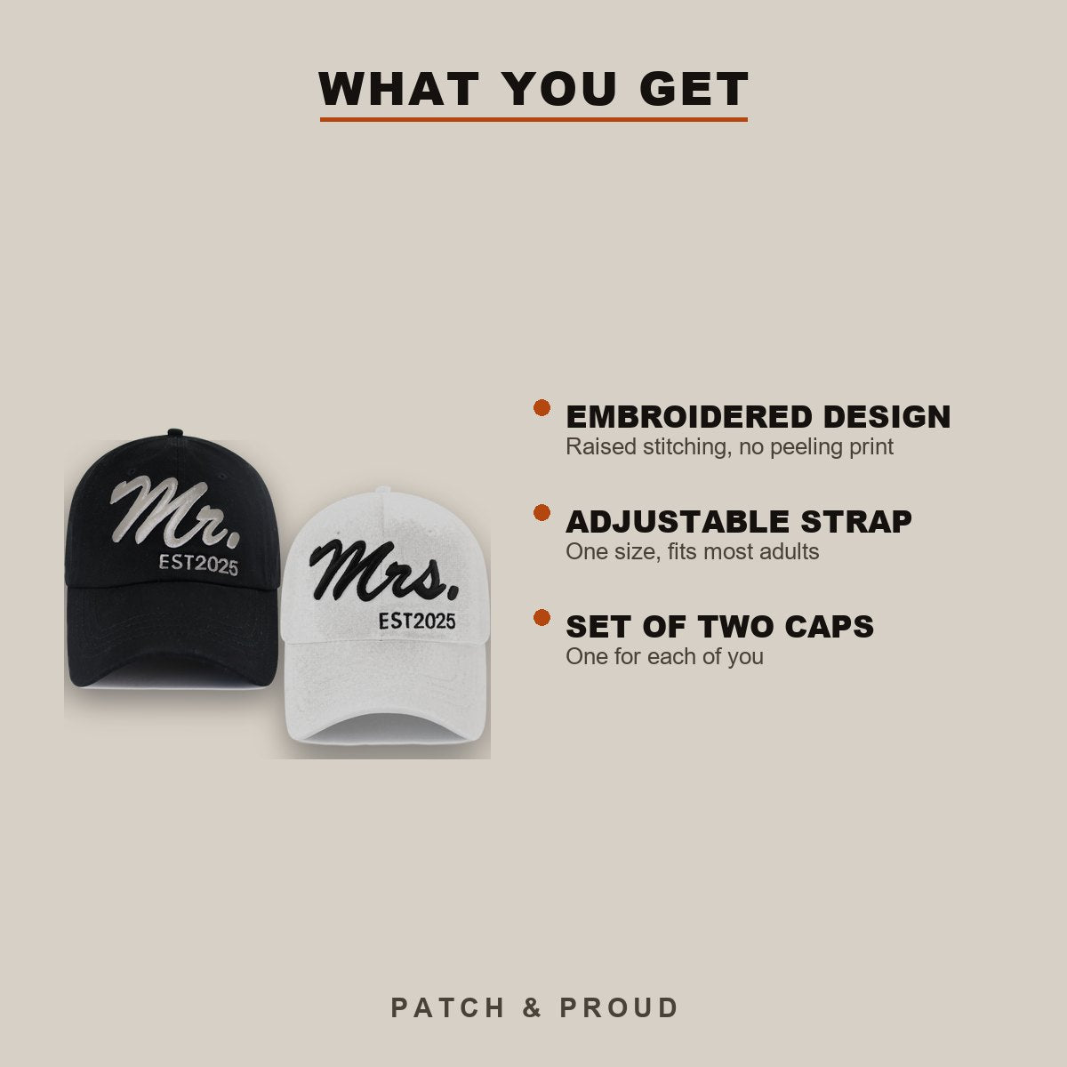 Mr and Mrs 2025 Caps - Set of 2