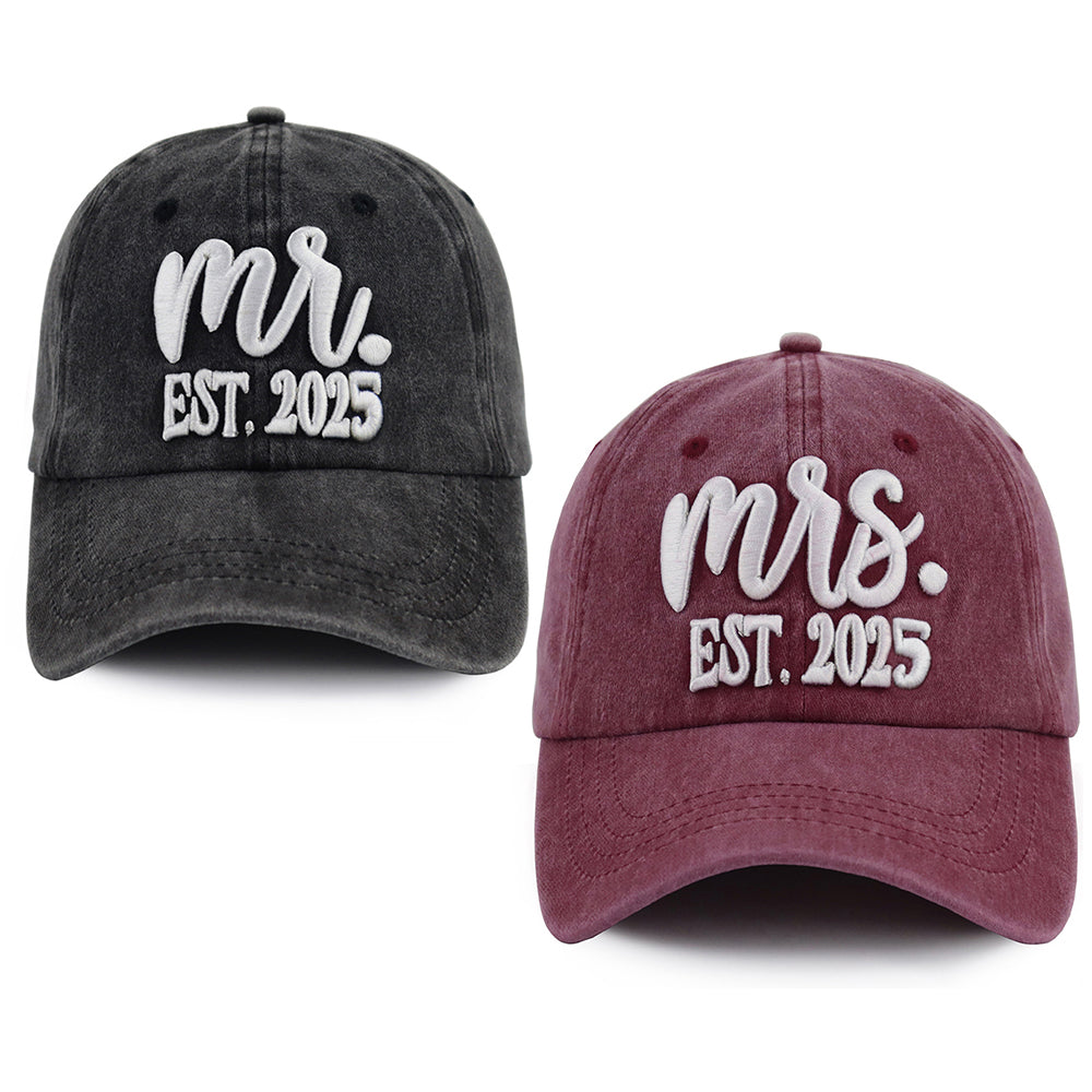 Mr and Mrs Est. 2025 Caps - Set of 2