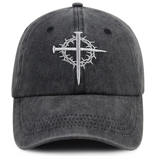 Cross and Nail Faith Embroidered Cap - Black - product photo