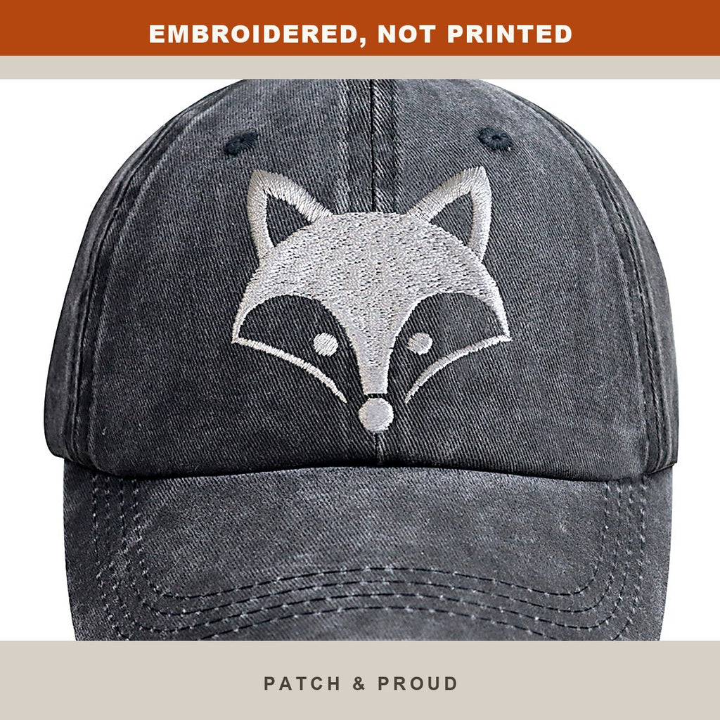 3D Fox Head Embroidered Cap - close-up of the front design