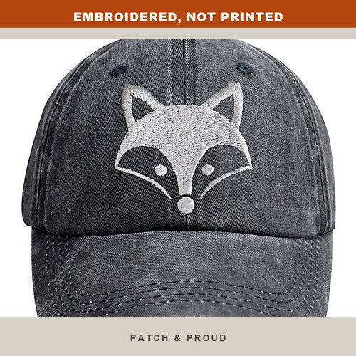 3D Fox Head Embroidered Cap - close-up of the front design
