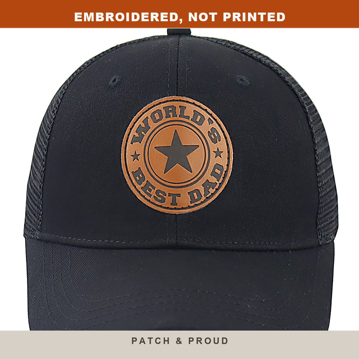 Best Dad Embroidered Cap - Black - close-up of the front design