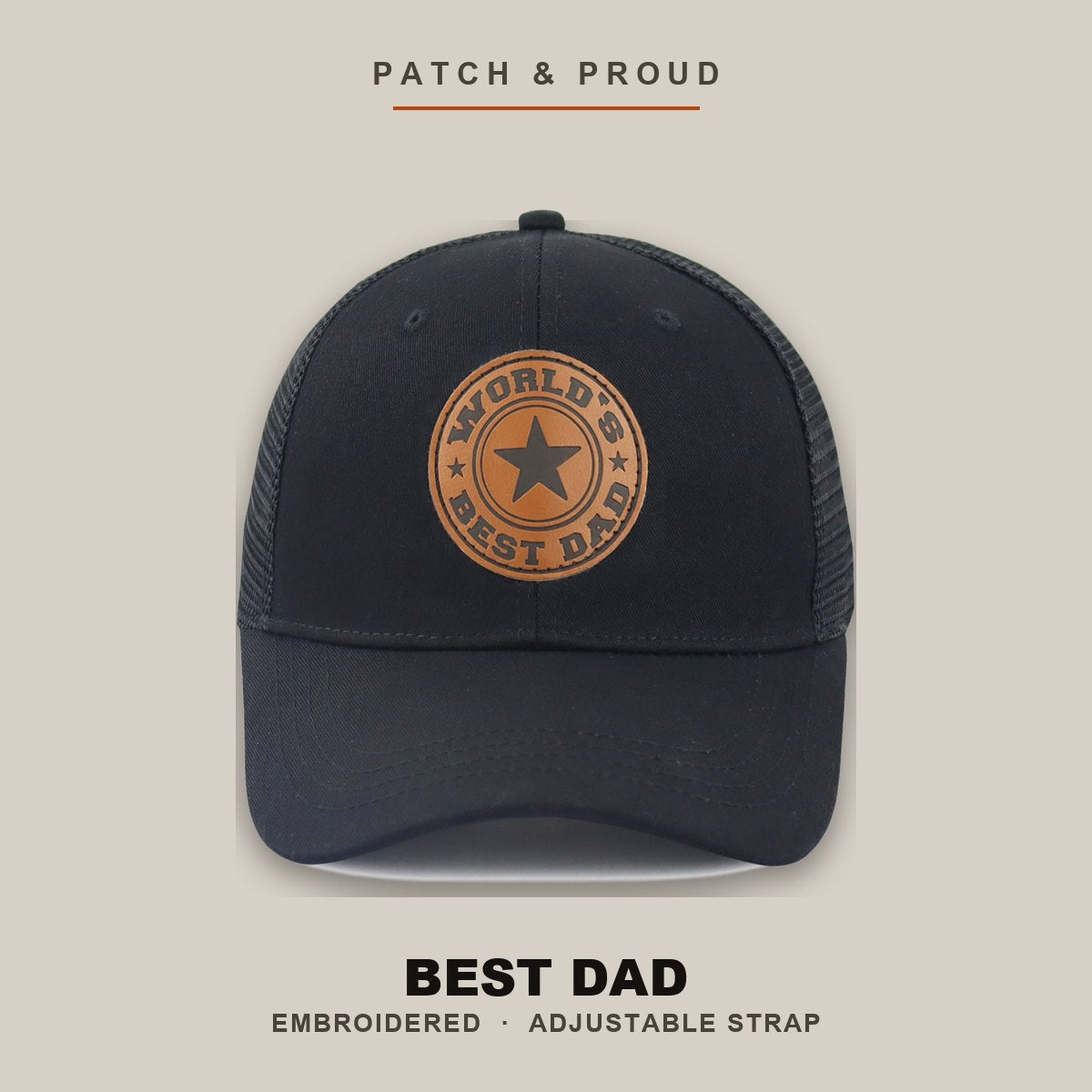 Best Dad Embroidered Cap - Black - shown on a canvas backdrop
