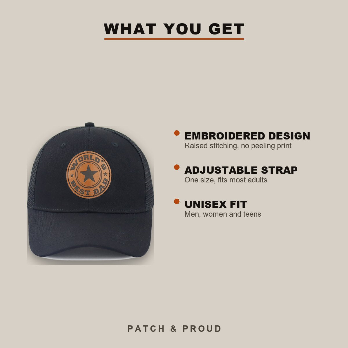 Best Dad Embroidered Cap - Black - features and fit