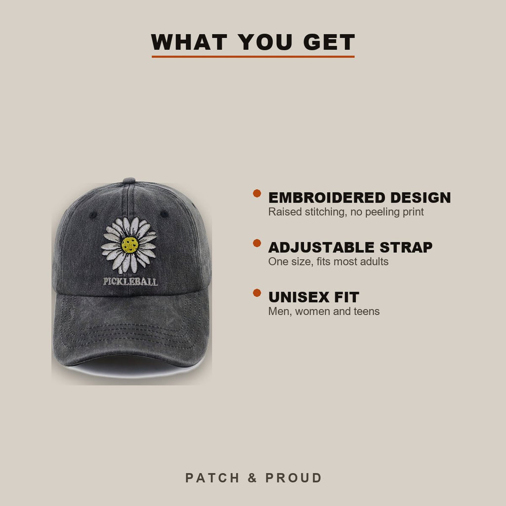 Daisy Pickleball Embroidered Cap - Black - features and fit