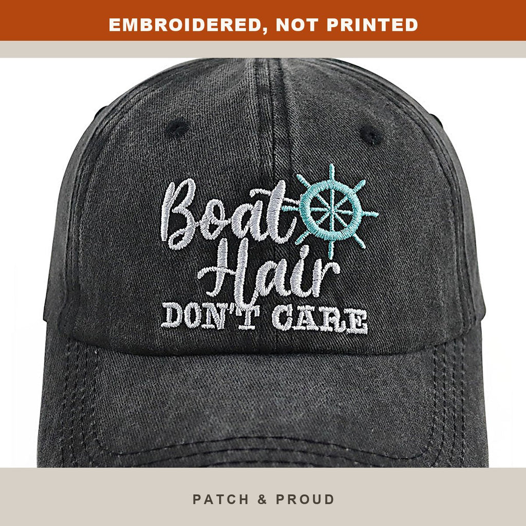 Boat Life Embroidered Cap - Black - close-up of the front design