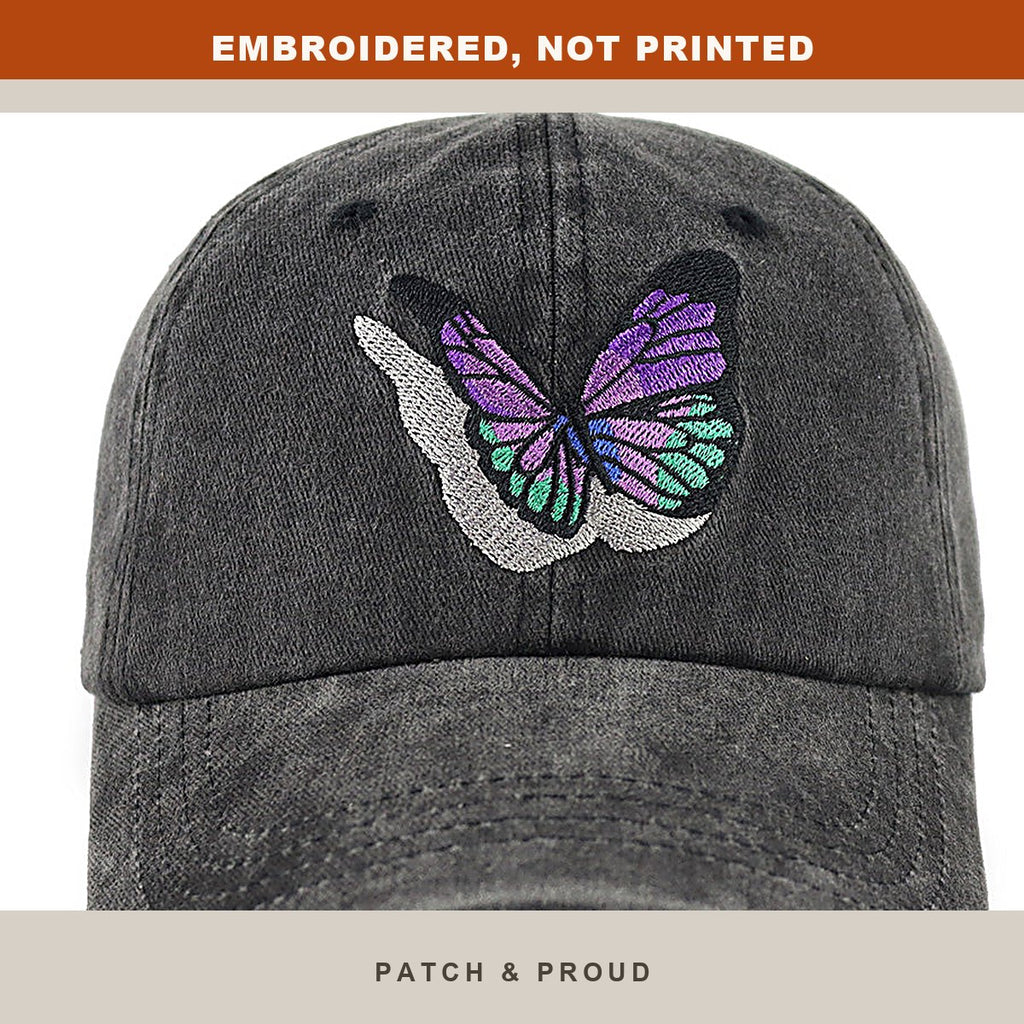Butterfly Embroidered Cap - close-up of the front design
