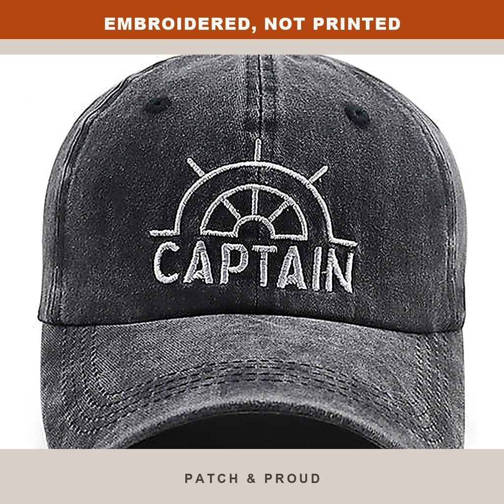 Captain Embroidered Boating Cap - close-up of the front design
