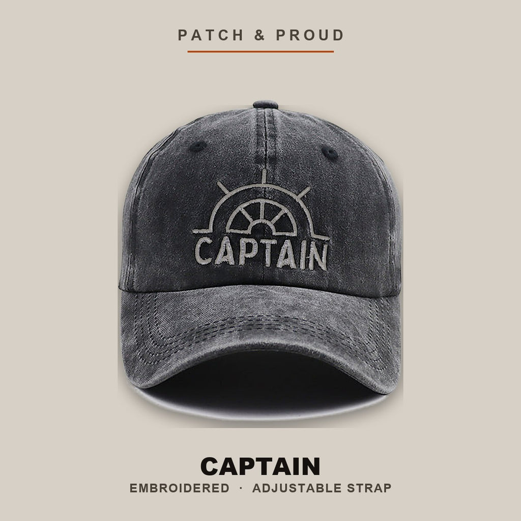 Captain Embroidered Boating Cap - shown on a canvas backdrop