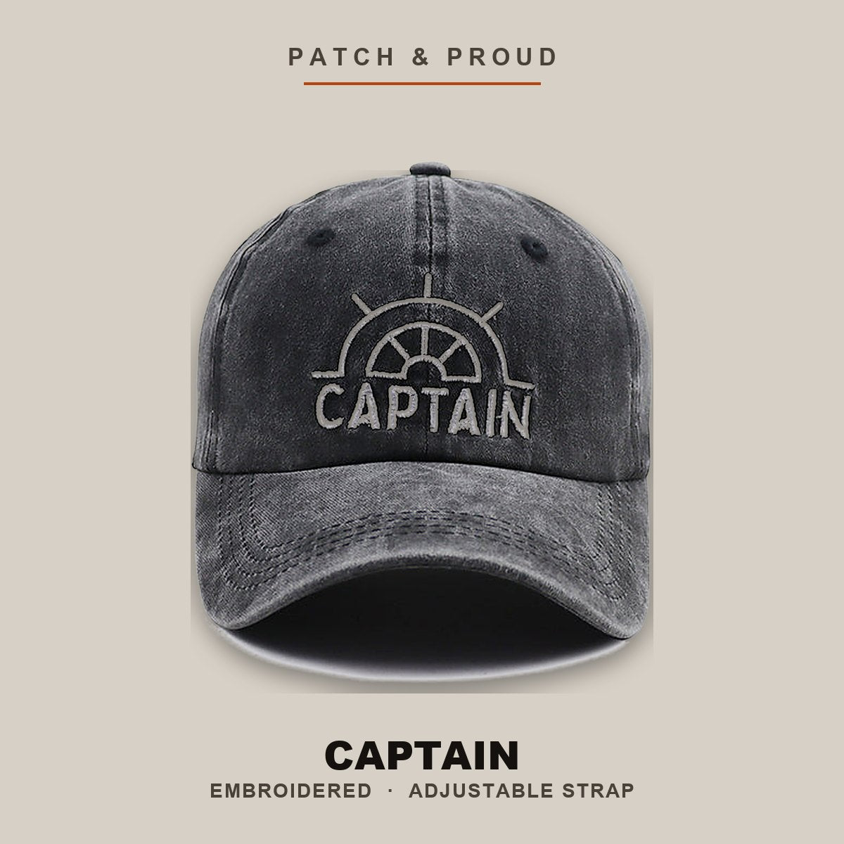 Captain Embroidered Boating Cap - shown on a canvas backdrop