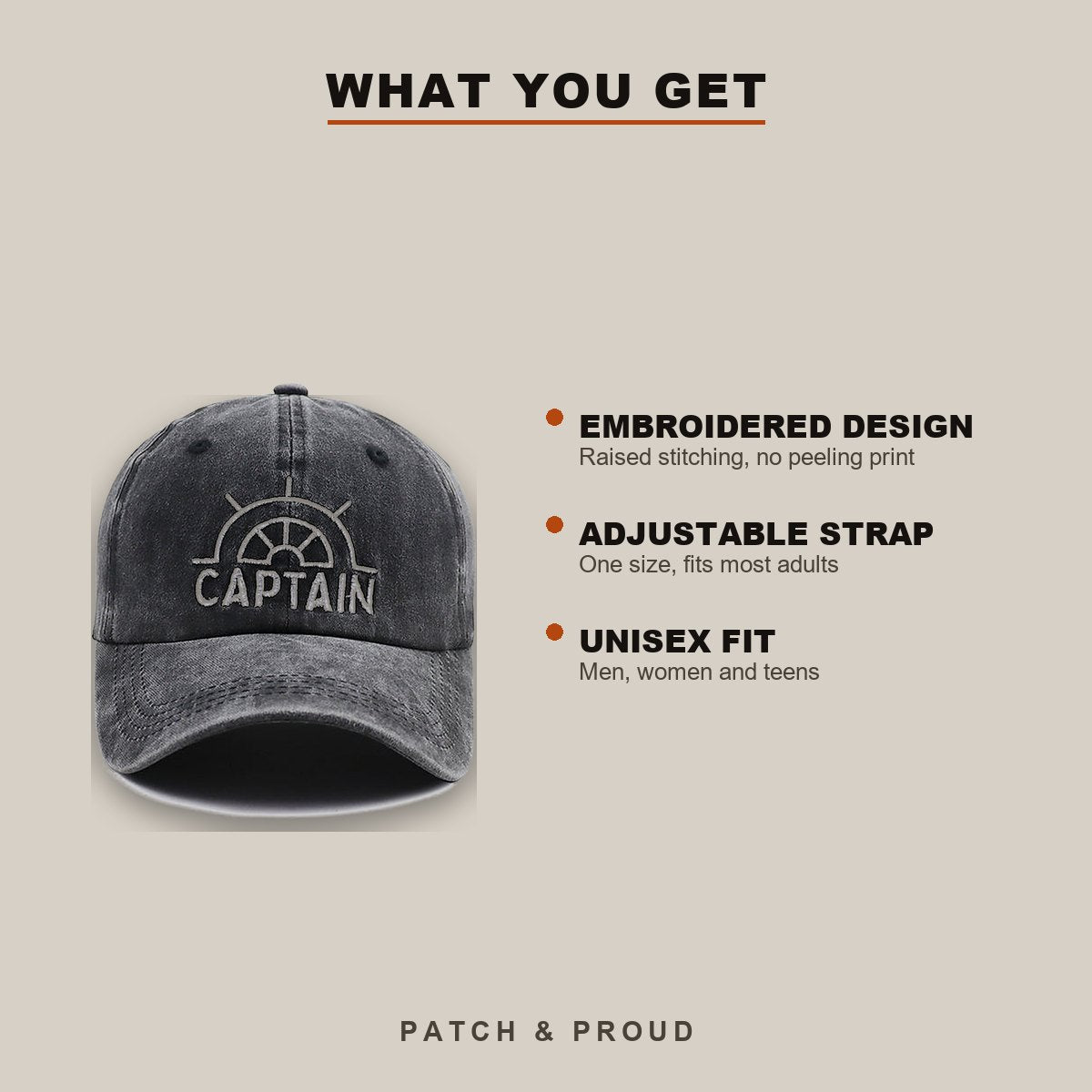 Captain Embroidered Boating Cap - features and fit