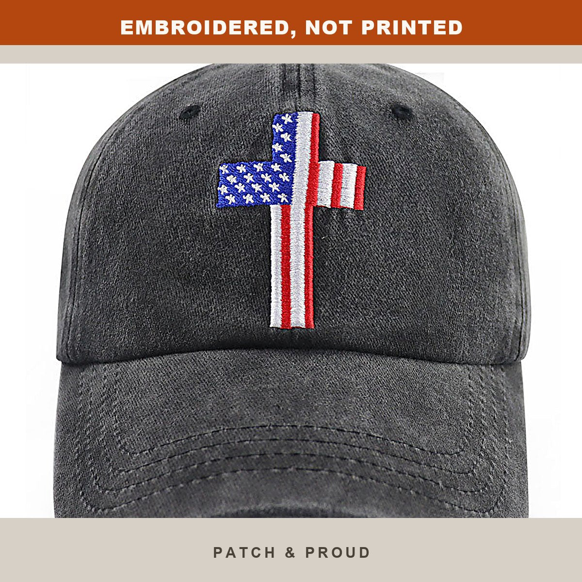 Christian USA Faith Embroidered Cap - close-up of the front design