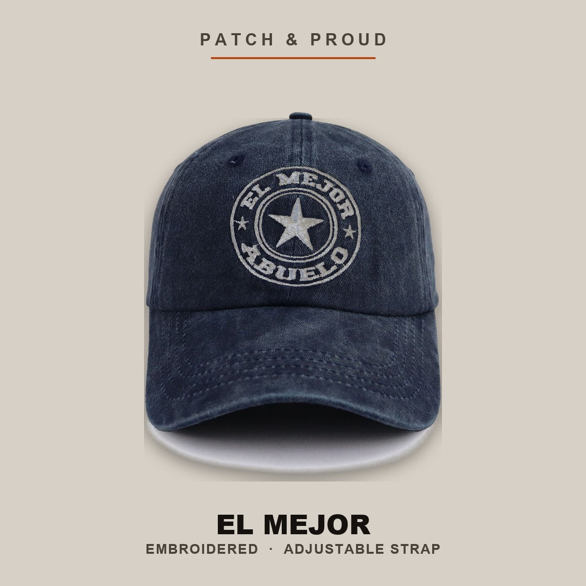 El Mejor Embroidered Cap - Navy - shown on a canvas backdrop