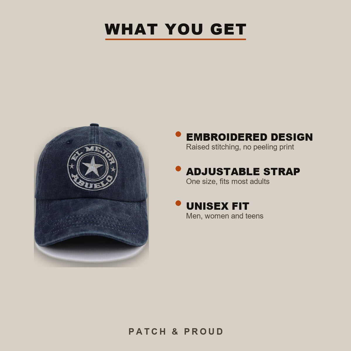 El Mejor Embroidered Cap - Navy - features and fit