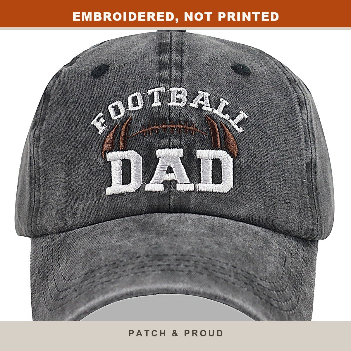 Football Dad Embroidered Cap - close-up of the front design