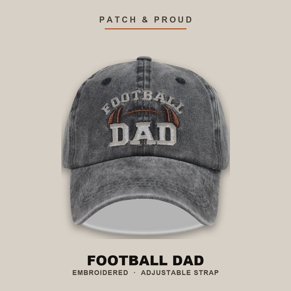 Football Dad Embroidered Cap - shown on a canvas backdrop