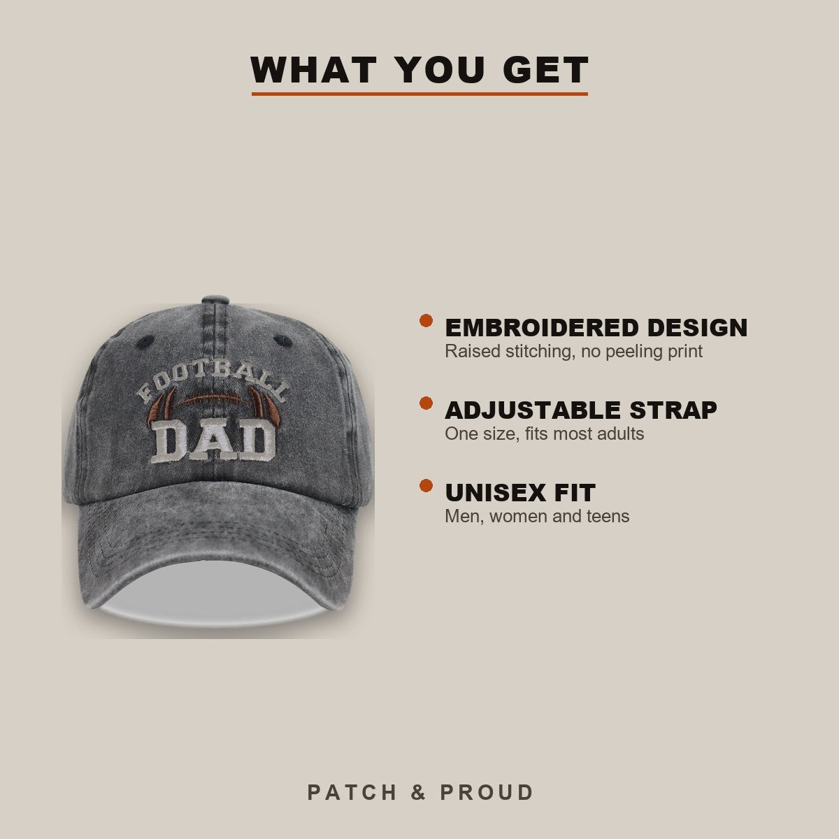 Football Dad Embroidered Cap - features and fit